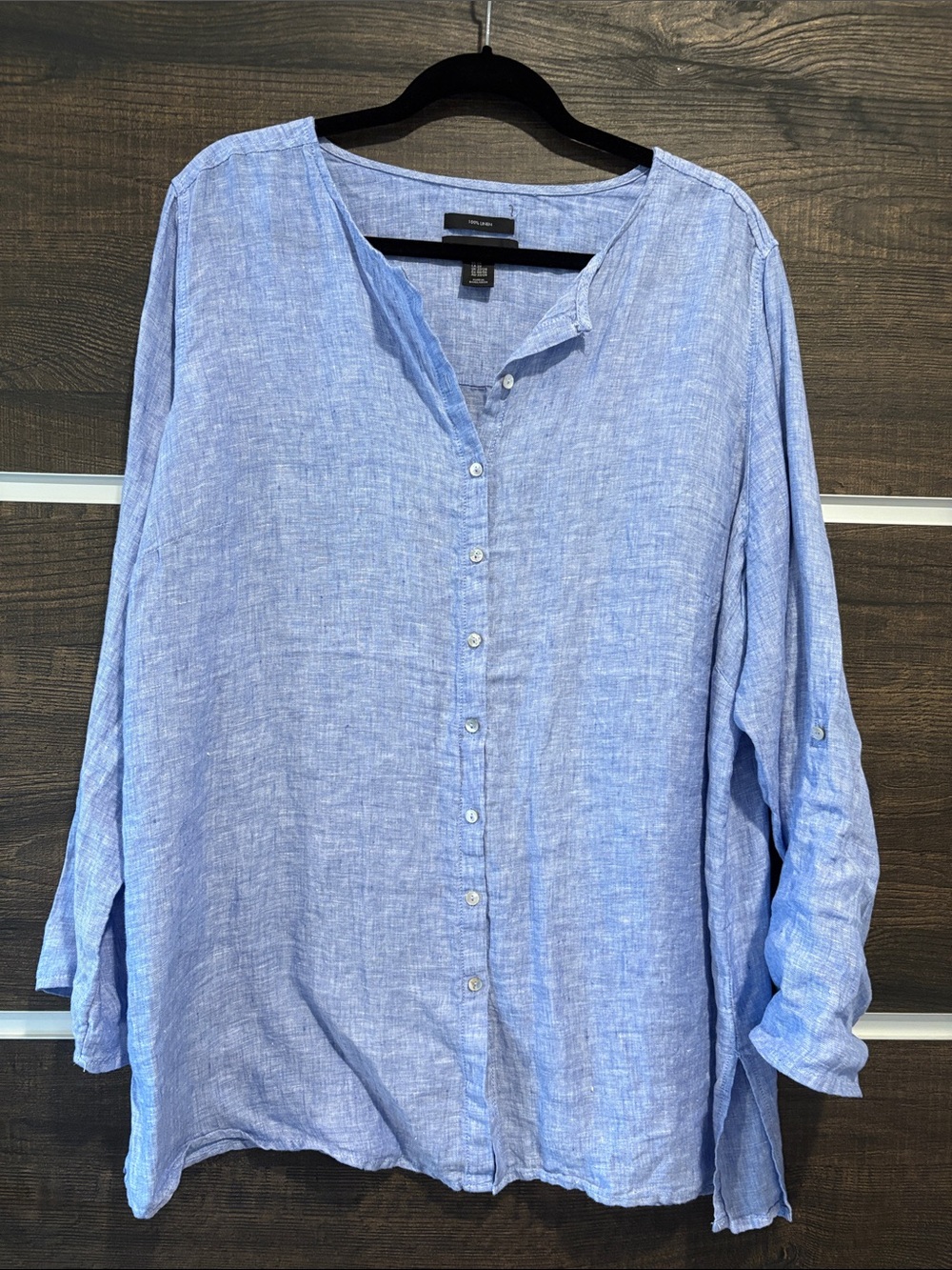 Tahari Women’s Casual Light Blue Linen Button-Down Shirt/Tunic - Size 2X